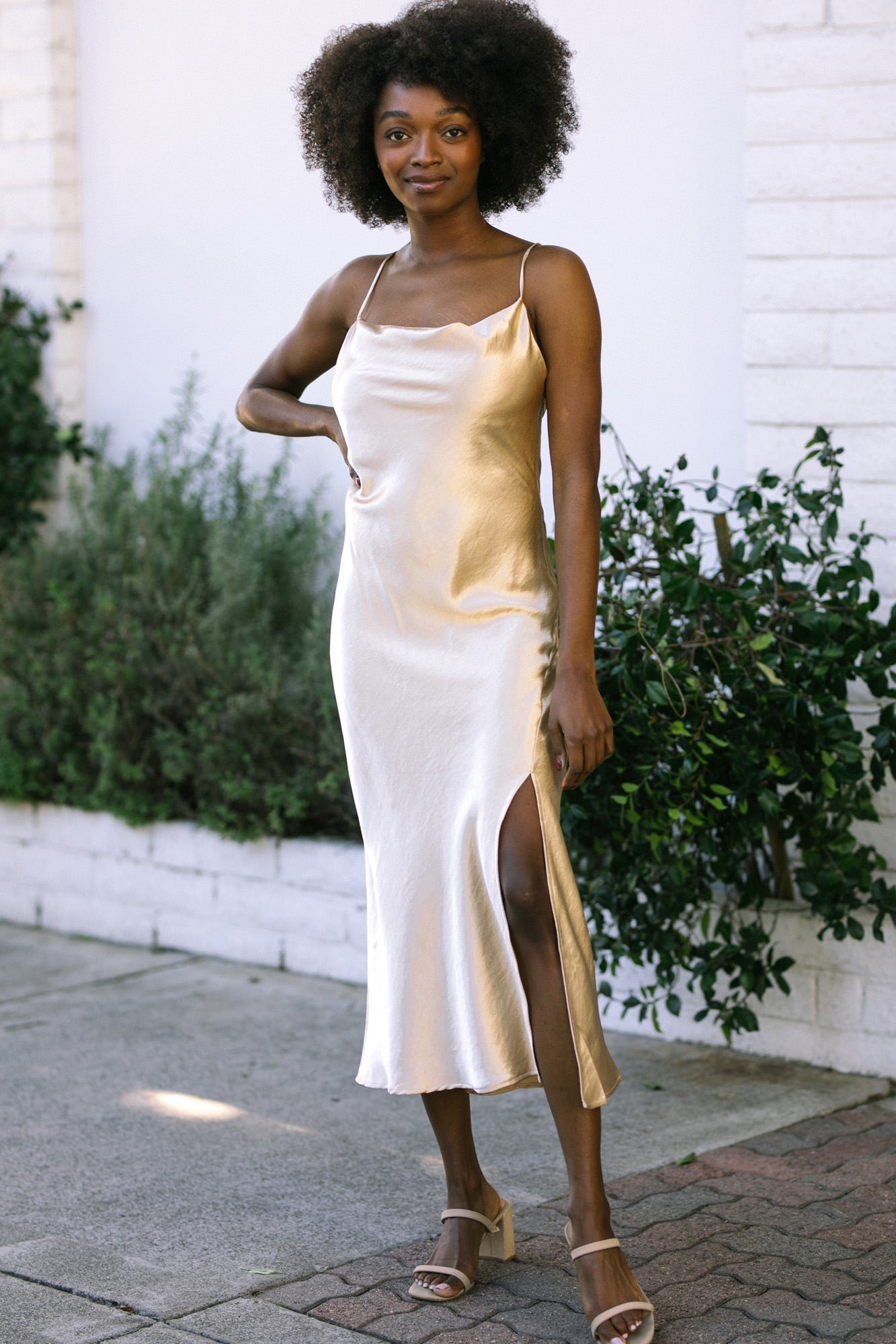 ARKET Satin Slip Dress in Off-White | Endource