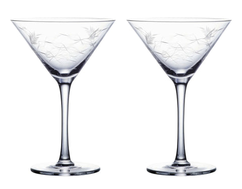 A pair of crystal martini glasses with fern design, £34.00