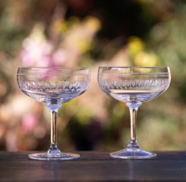 Rose Cocktail Glasses With Ovals Design, Set of 4