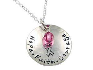 Faith Hope Courage Breast Cancer Necklace