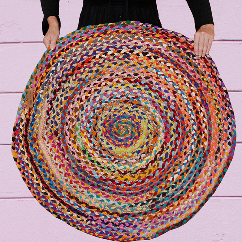Picture of Round Jute and Upcycled Cotton Rug - 120 cm