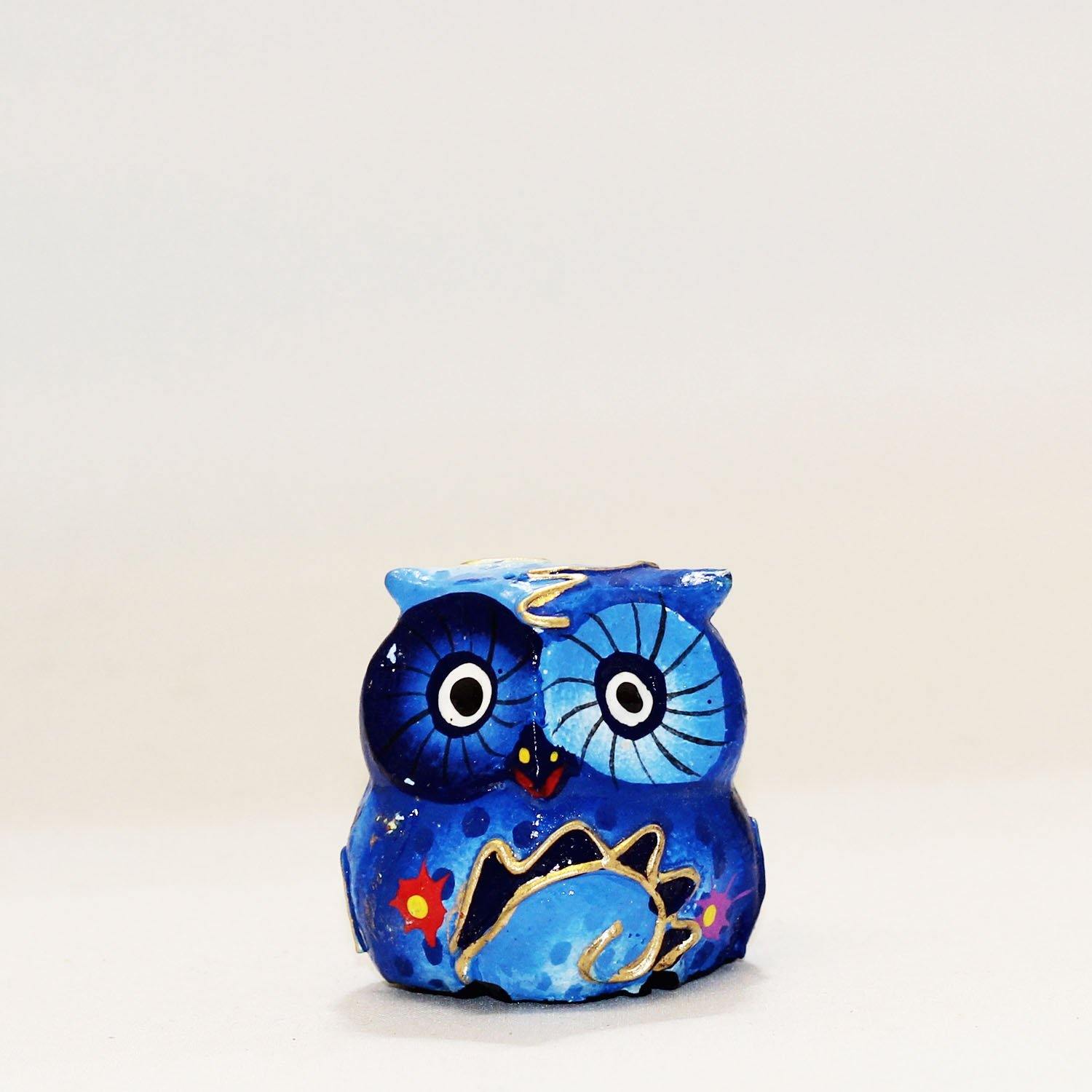 Picture of Hand Painted Wooden Owl blue