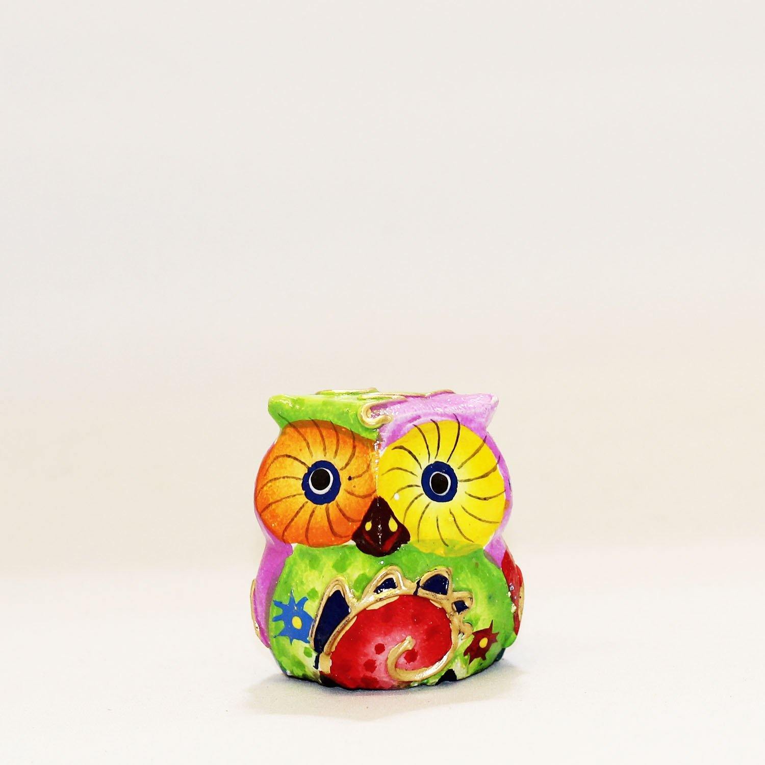 Picture of Hand Painted Wooden Owl rainbow