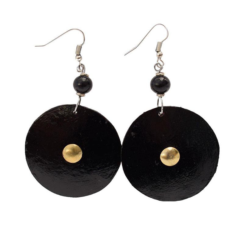 Picture of Gourd Earrings-Black Disk with Brass Centre