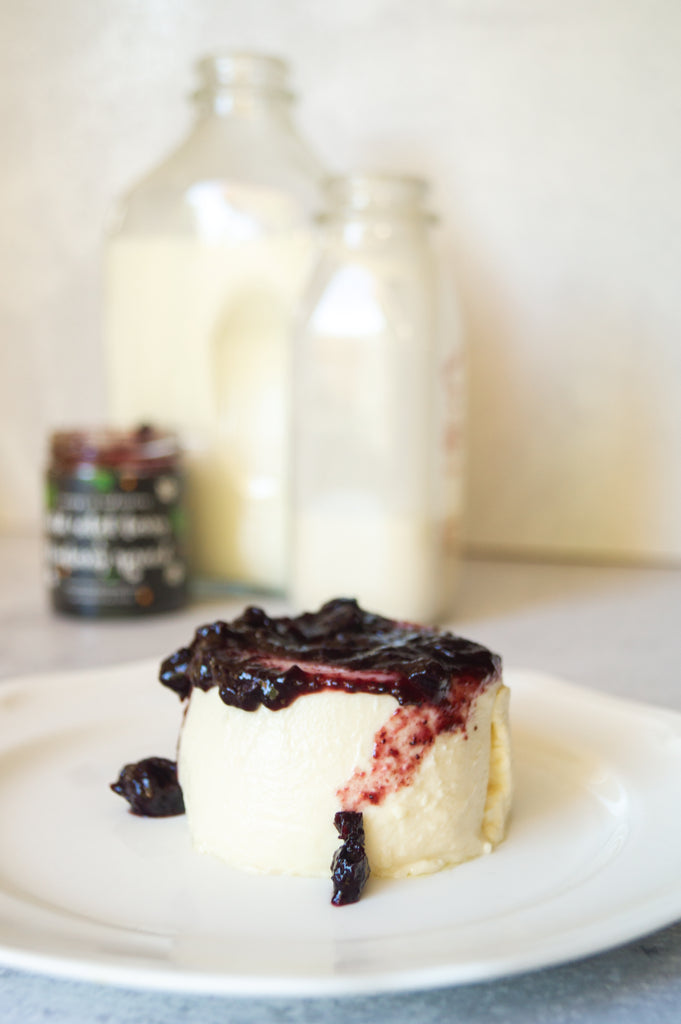 Panna cotta topped with Canopy and Understory wild salal berry spread