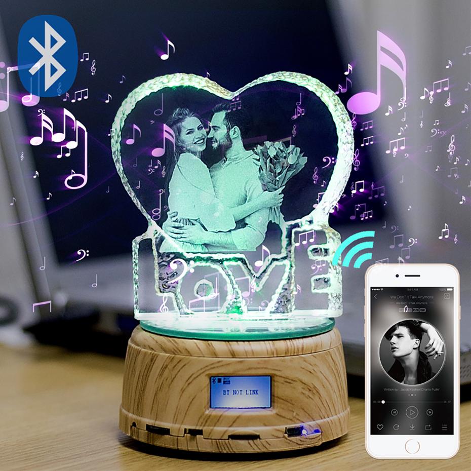 Untcent Personalized Crystal Photo Rotating Music Box With Bluetooth L