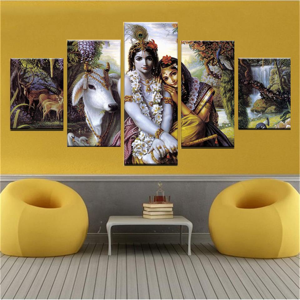 KRISHNA RADHE IN VRINDAVAN 5 Panel Canvas Art Print for Wall Decor ...