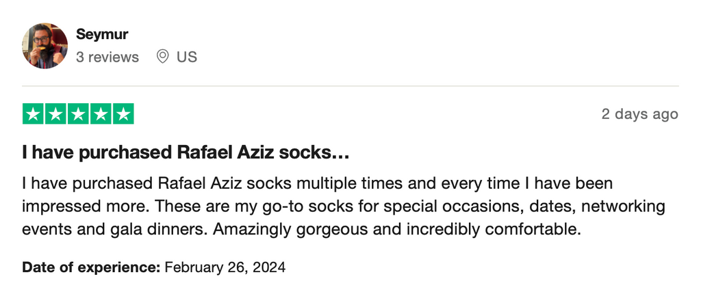 RAFAEL AZIZ designer socks testimonial 2