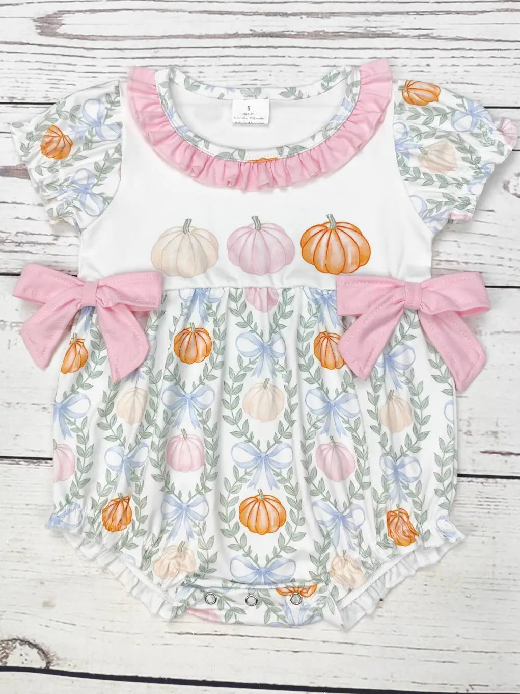Baby Pumpkin Print Bubble with Pink Bow