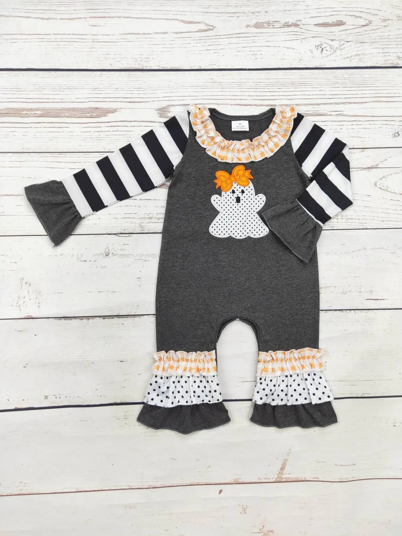 Black Ghost Appliqué Halloween Romper