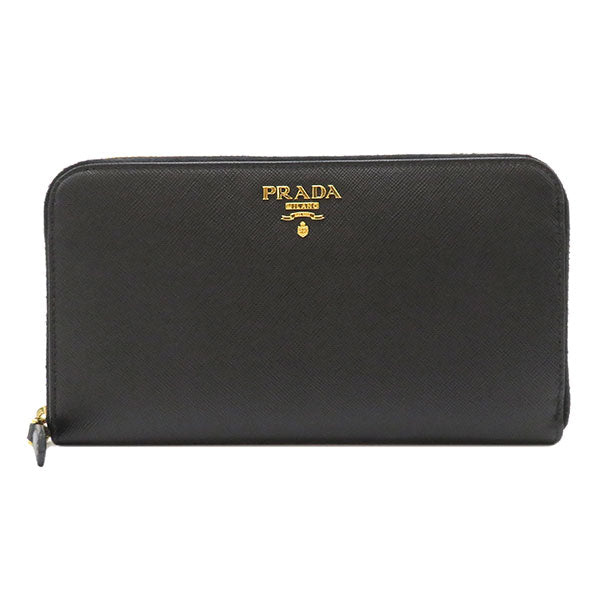 ストレッチドビー PRADA ホワイト×ゴールド ロゴ 長財布 ウォレット