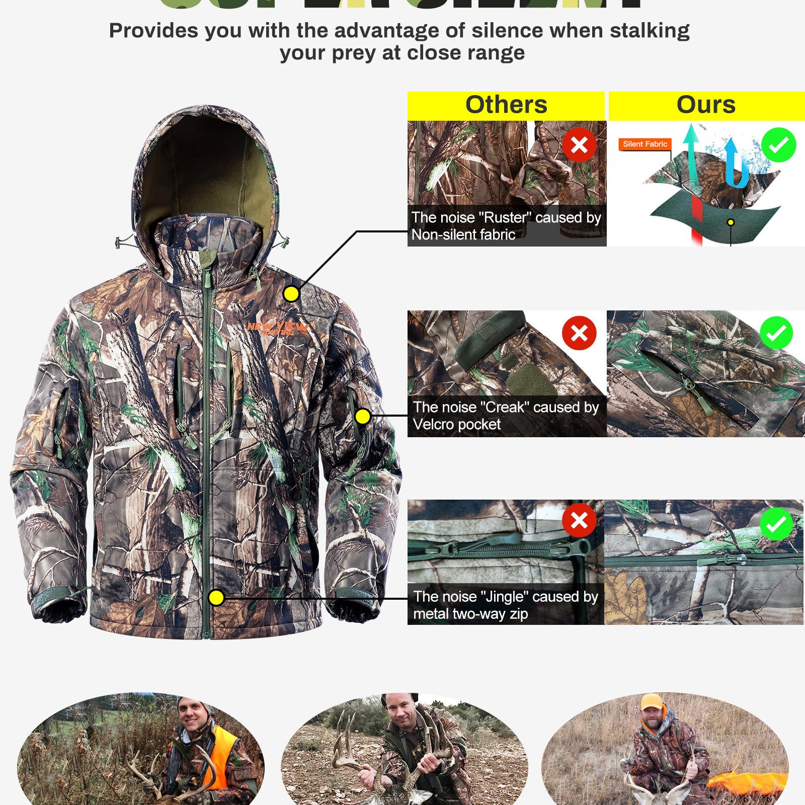Quiet Camo Tree Hunting Suit For Men With Fleece Lining – New View