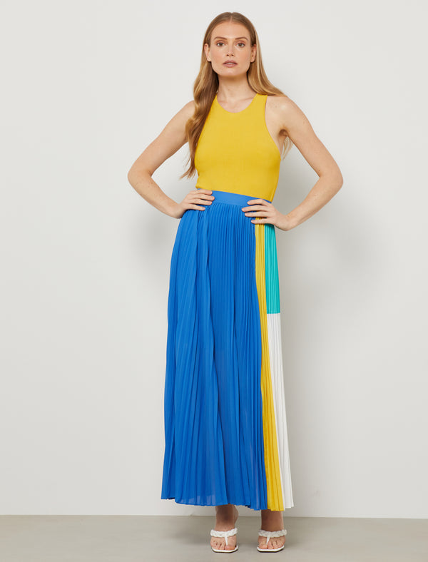 bcbg yellow pleated maxi skirt