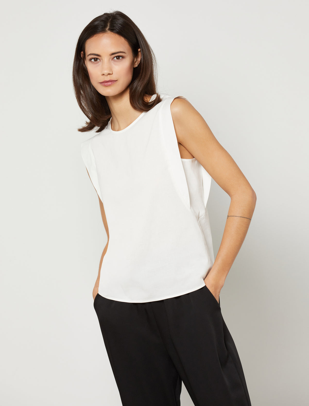 Strong Shoulder Crew Neck Top - BCBGMAXAZRIA