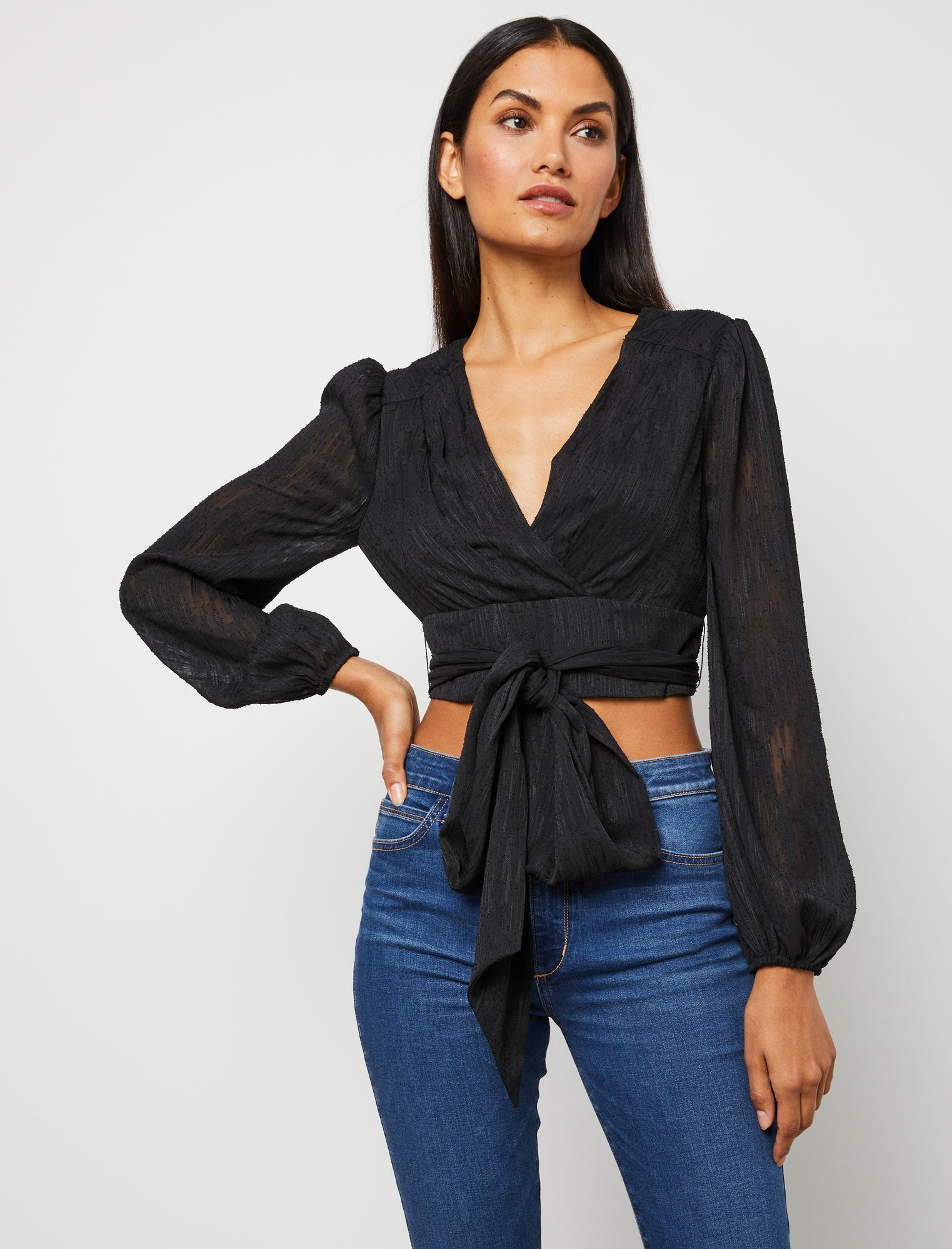 Bcbgmaxazria Wrap tie Crop Top In Black ModeSens