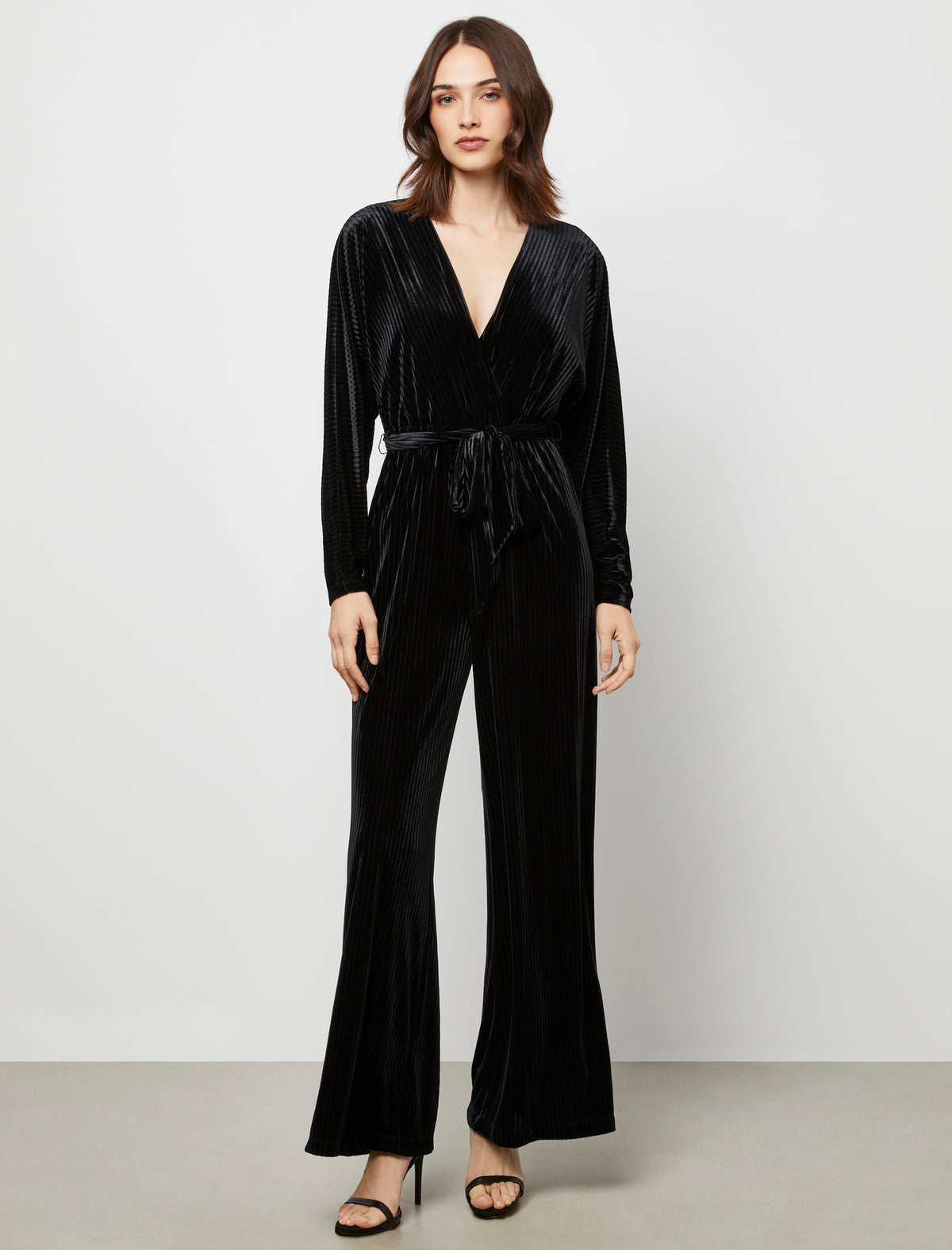 Cora Long Sleeve Velvet Jumpsuit - BCBGMAXAZRIA