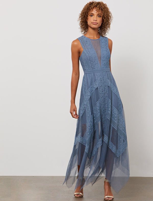 bcbg blue ruffle dress