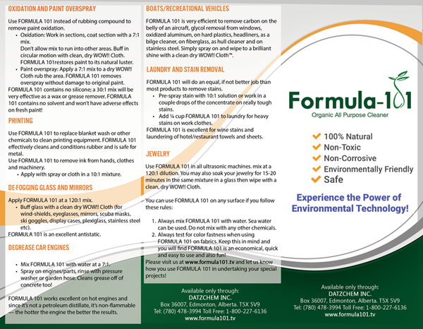 Formula 101 Directions and Uses Brochure Front