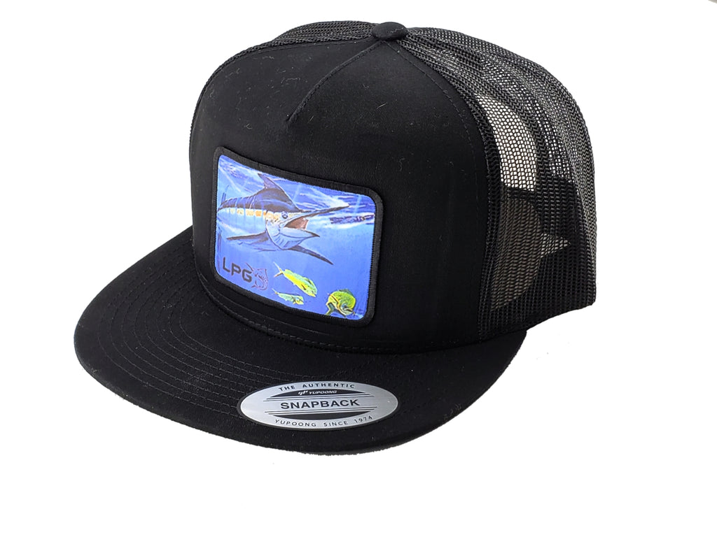 LPG Apparel Co. Retro Marlin Sunset Snapback Flat Brim Trucker Hat