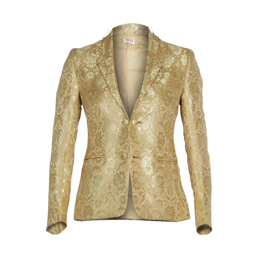 Women's Brocade Design Light Green & Gold Traditional Evening Jacket Green,  M | Beyond Retro