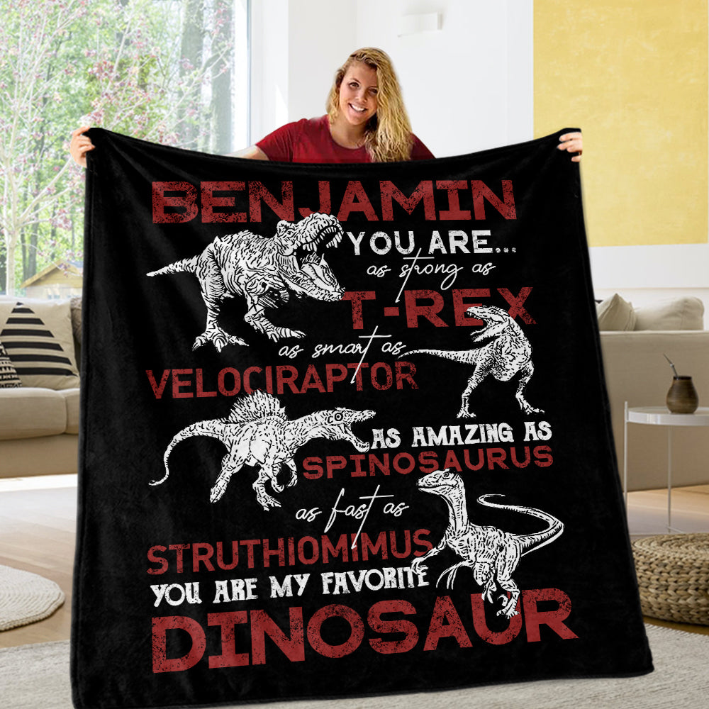 Personalized Name Cozy Plush Fleece Blankets For Dinosaur Lovers