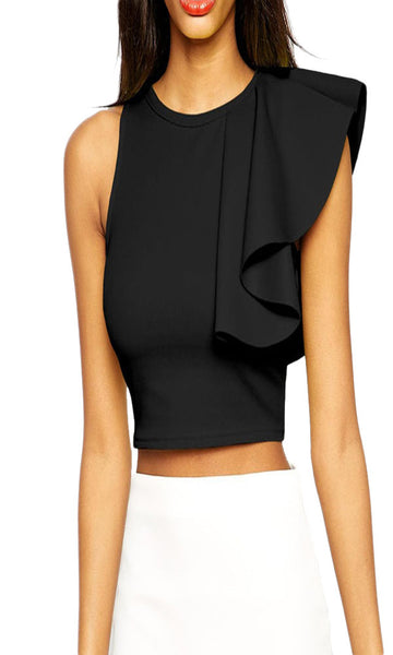 made2envy One Shoulder Ruffle Crop Top