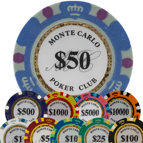 Monte Carlo 14 Gram Clay Poker Chips by Da Vinci - Set of 50 Chips