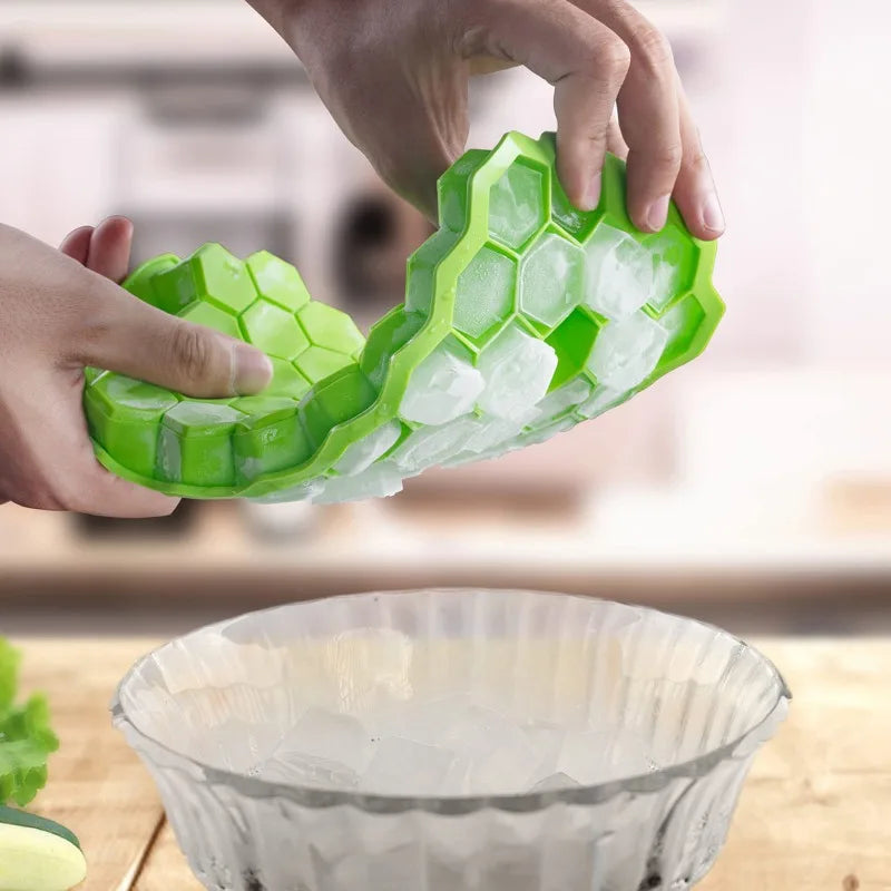 VEHHE Removable Blackgreen Silicone Honeycomb Ice Cube Maker Trays Model with Lid Ice Cream Easy Demoulding Cold Drink for Kitchen