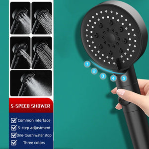 VEHHE New Black Shower Head Water Saving 5 Mode Adjustable Massage One-key Stop Button Shower High Pressure Bathroom Accessories - VEHHE Store