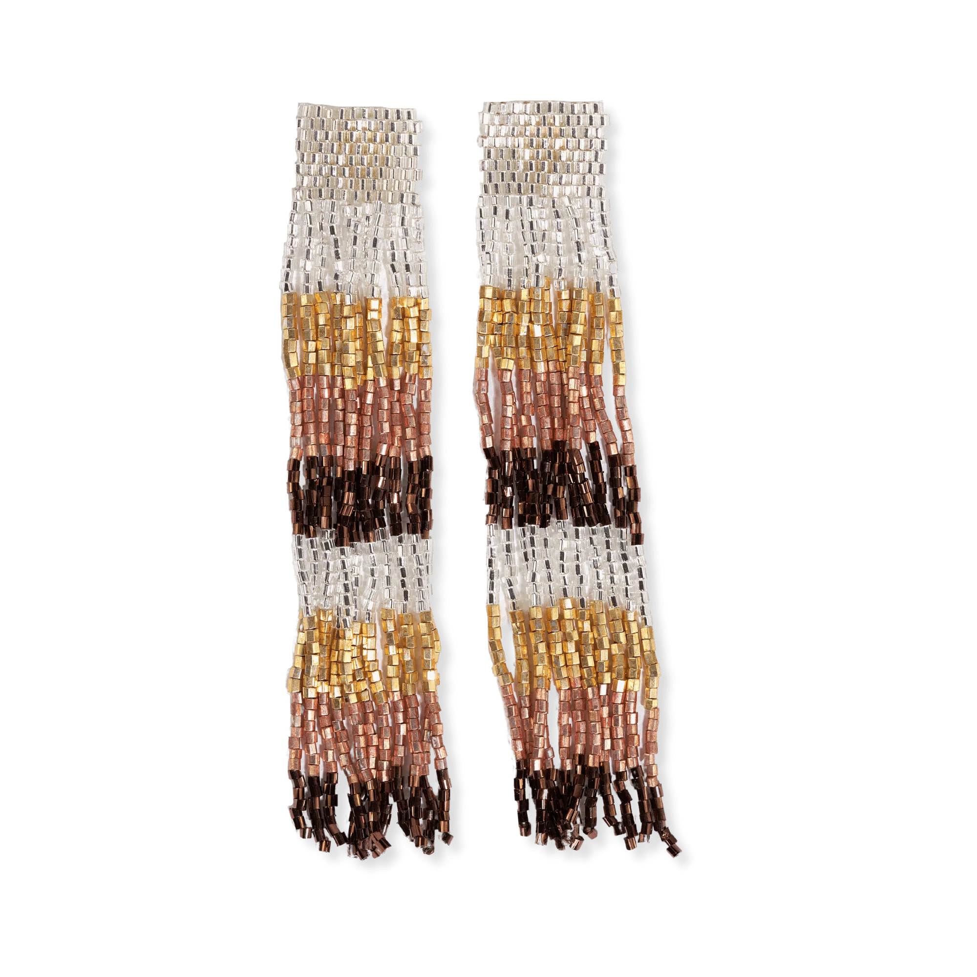 Ila Uniform Stripes Mixed Luxe Beads Fringe Earrings Mixed Metallic