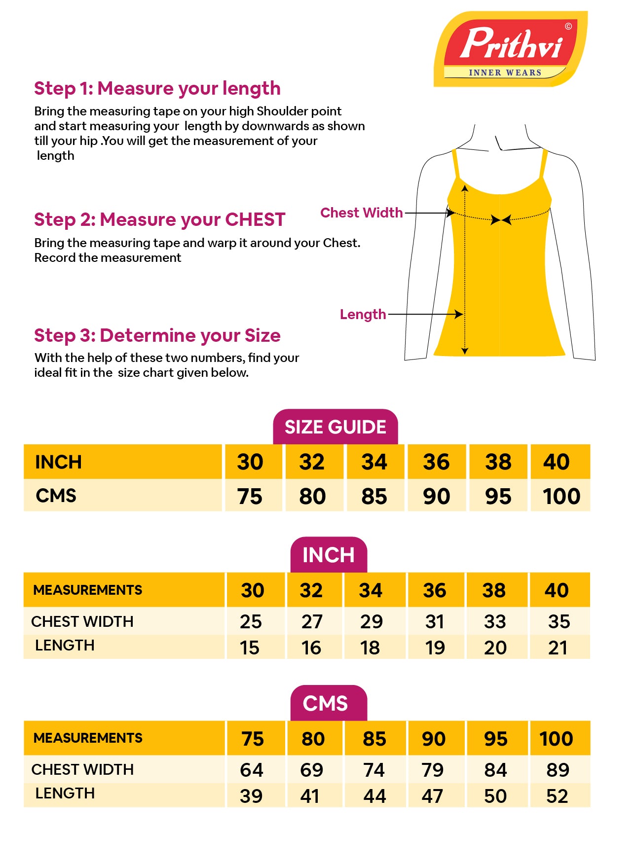 CHERRY Size Chart – Prithvi innerwears