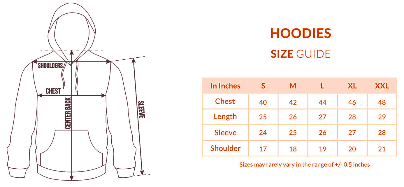 Unisex Hoodies Size Chart