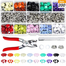 Load image into Gallery viewer, Plier Tool + 100/200 Sets 10 Colors Metal Sewing Buttons Hollow Solid Prong Press Studs Snap Fasteners for  Clothes Bags
