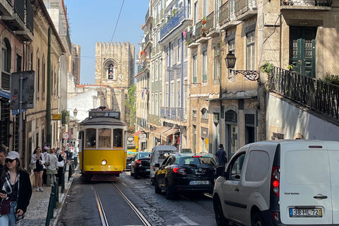 Yellow streetcar in Lisbon, Portugal