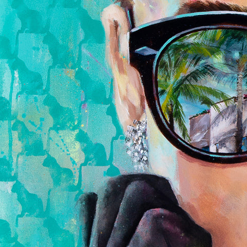 Detail of Audrey on Worth Avenue original painting by Kyle Lucks