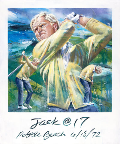 Jack Nicklaus at 17, Pebble Beach original painting by Kyle Lucks