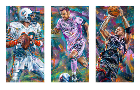 Dan Marino, Lionel Messi, Dwyane Wade D-Wade sports art by Kyle Lucks