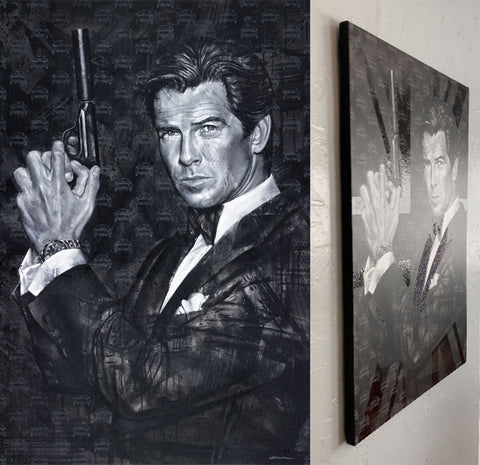 Pierce Brosnan is James Bond original acrylic painting by Kyle Lucks