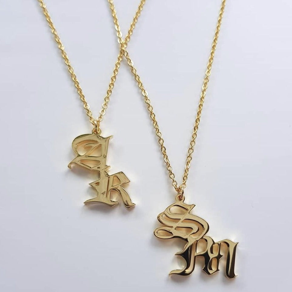 old english double letter necklace