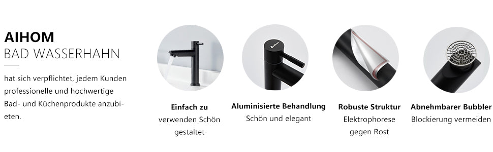 Aihom Schwarz Wasserhahn Bad für Badezimmer Gäste WC