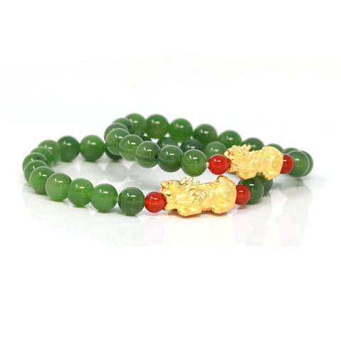 RealJade Co.® 24k Gold Pixiu Charm Bracelet with Nephrite Jade 