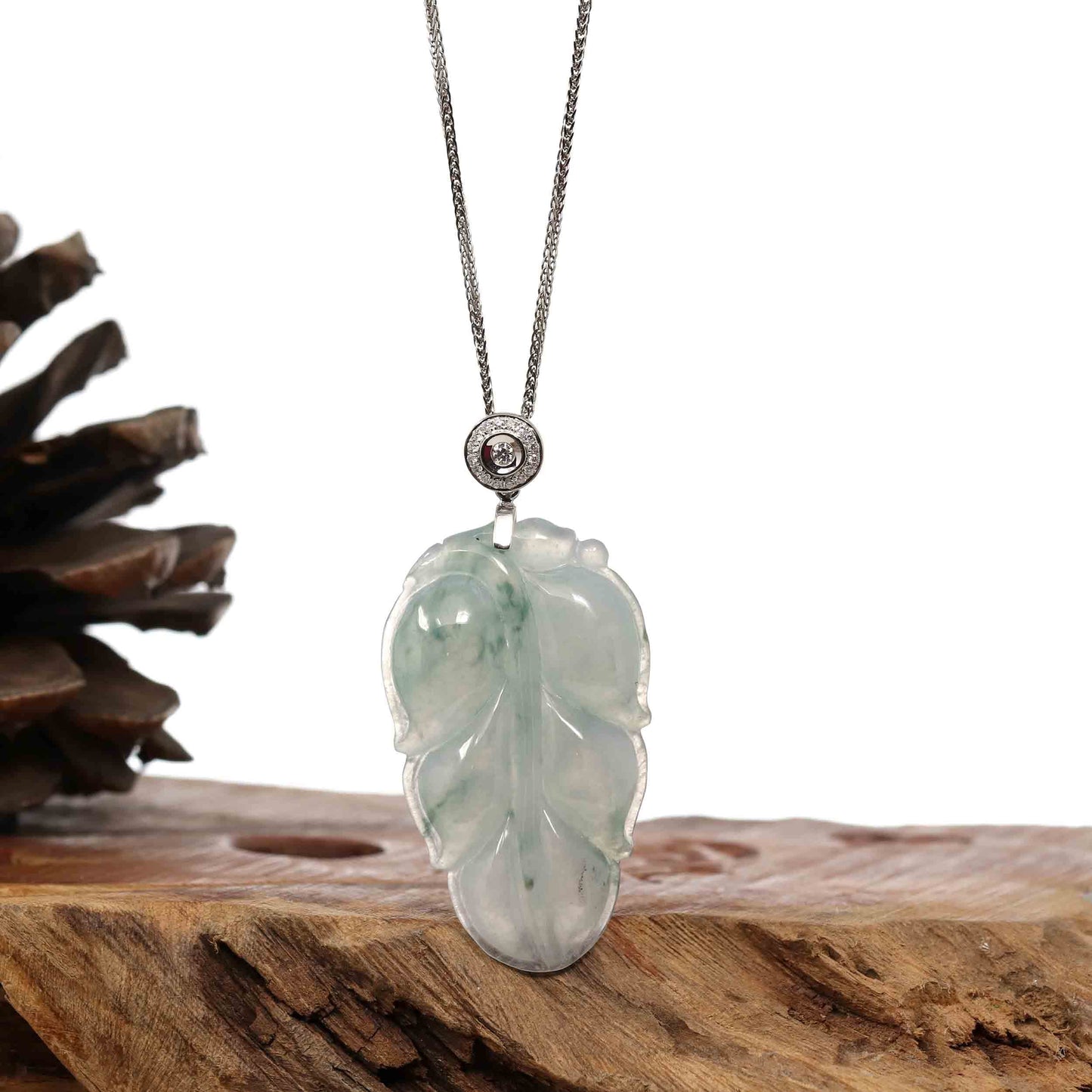 Genuine Green Jadeite Jade Leaf Necklace With VSI Diamond Gold Bail –  RealJade® Co.