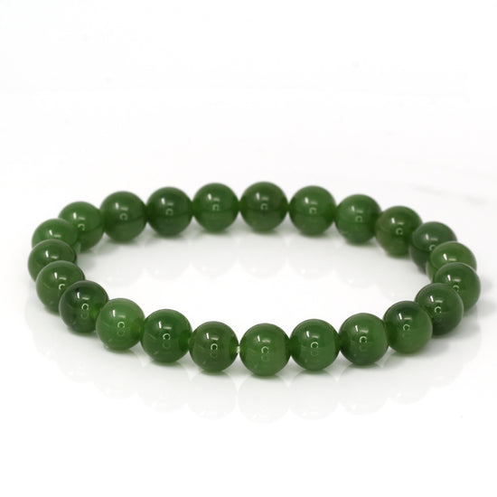 Genuine Green Jade Round Beads Bracelet Bangle ( 9.5 mm ) | Jade