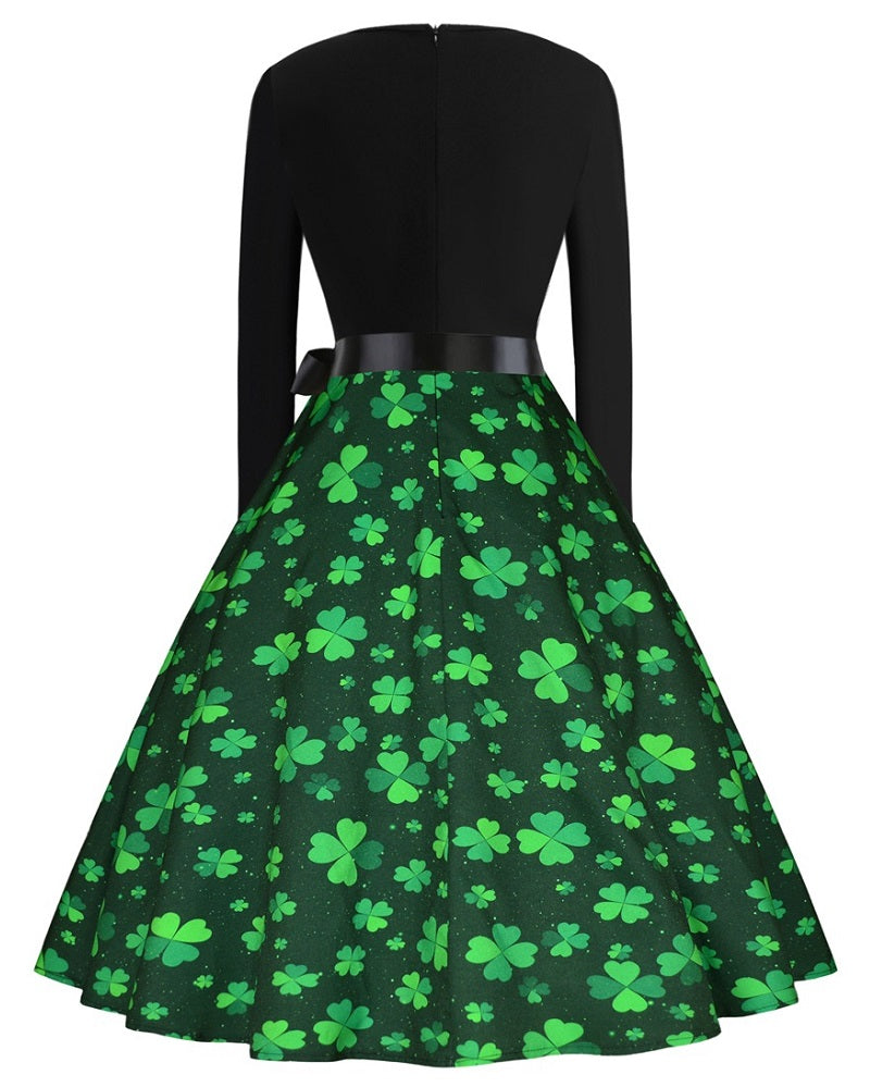St Patrick's Day Dress Womens Outfit Vintage Crew Neck Long Sleeve Ful ...
