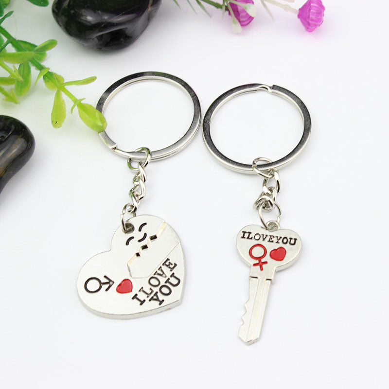 New 1 Pair Couple I Love You Letter Keychain Heart Key Ring Silver Pla Ihomegifts
