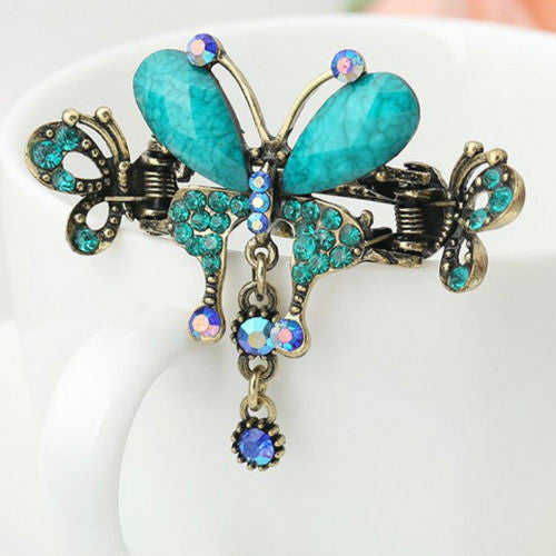 Vintage Women Elegant Turquoise Butterfly Flower Hairpins Hair