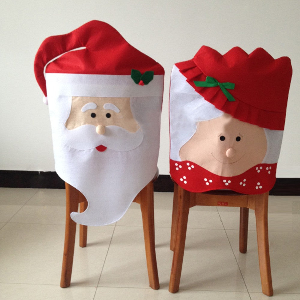 1pc Lovely Mr Mrs Santa Claus Christmas Dining Room Chair Cover