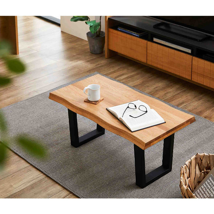 幅100cm]センターテーブル 木製 無垢 耳付き 一枚板風 コンパクト