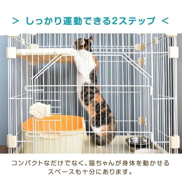 送料無料 コンパクト 2段 キャットケージ ハンモック付 子猫も脱走出来ない幅狭フレーム キャスター 付き ステップ台2段 猫ケージ タンスのゲン