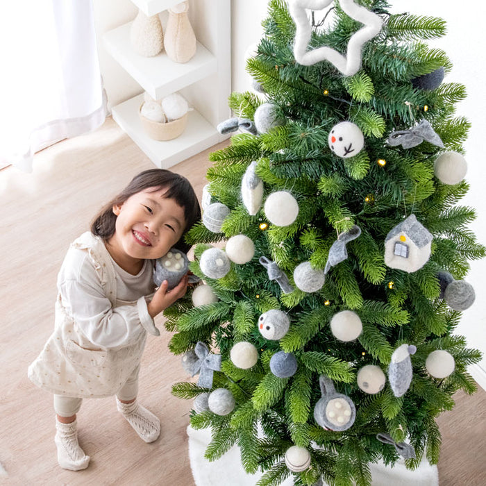 [180cm] 現役ママが考えた クリスマスツリー セット ウール オーナメント付き LEDライト イルミネーション おしゃれ 冬  プレゼント用〔16900033〕